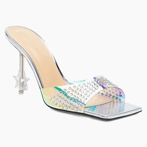 NEW Mach & Mach Star Crystal Embellished 95 Mules Heels Silver Size 8.5